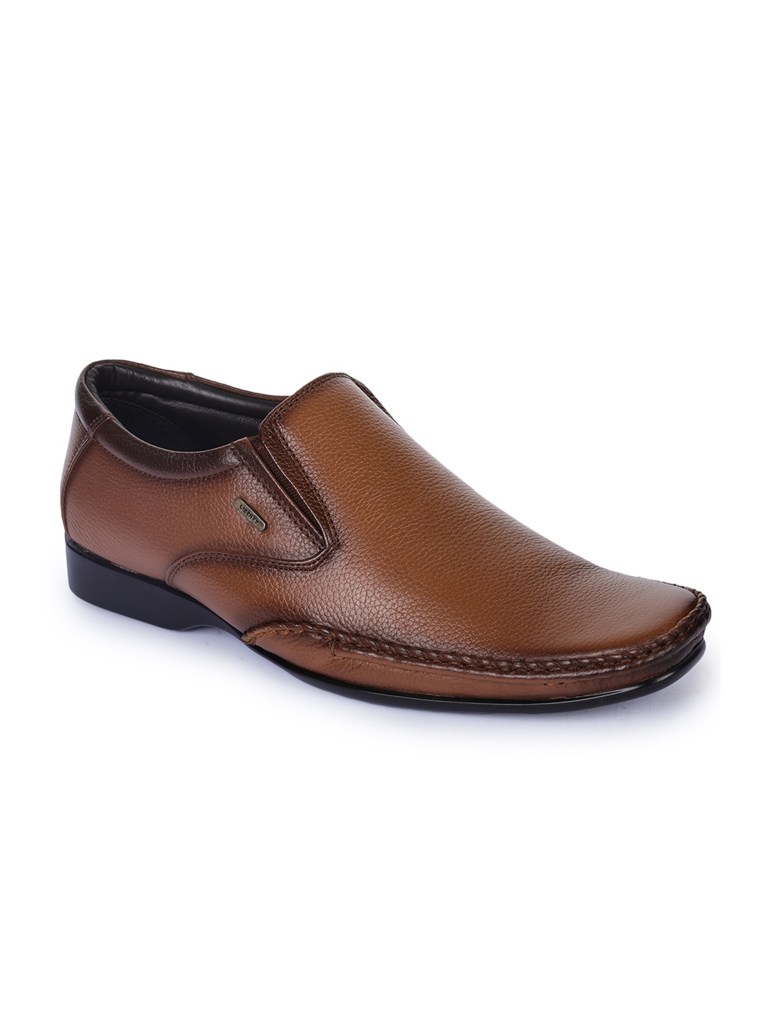 

Liberty Men Brown Solid Leather Formal Slip-On Shoes