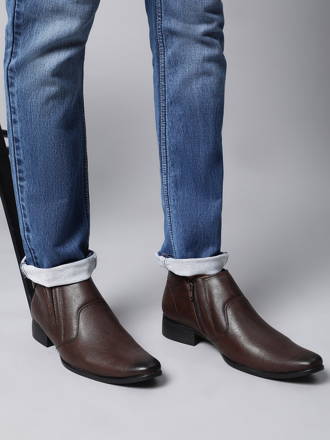 

Liberty Men Coffee Brown Solid Leather Mid-Top Formal Boots