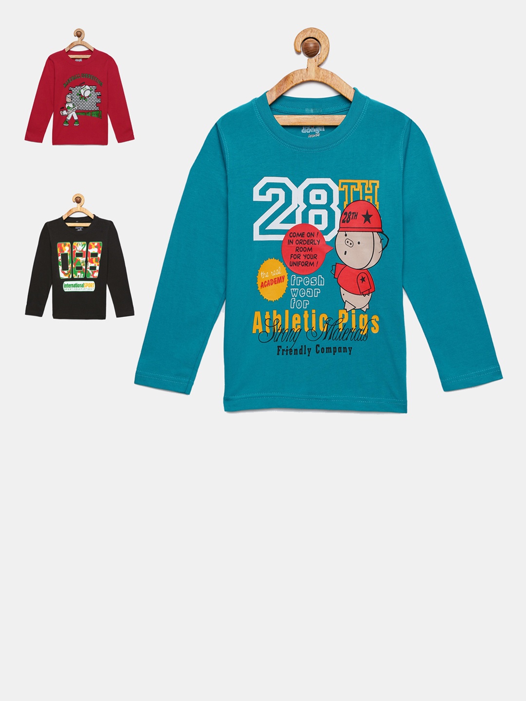 

dongli Boys Pack of 3 Printed Round Neck T-shirt, Teal