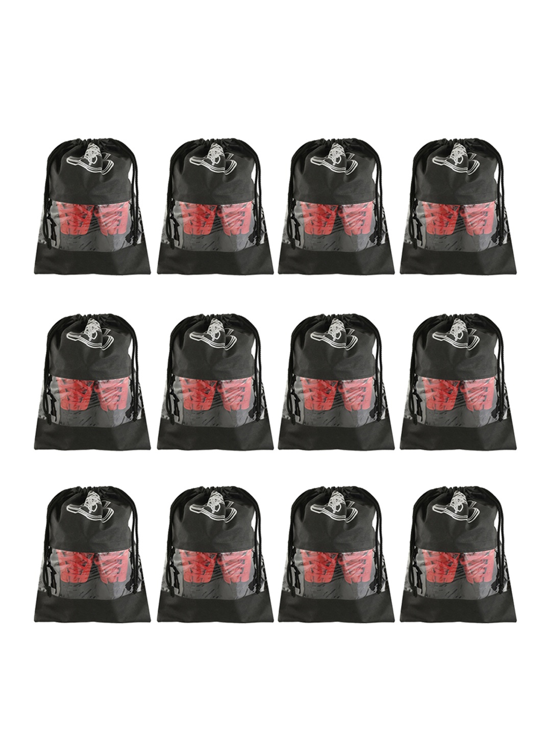 

Kuber Industries Set Of 12 Black & White Solid Non-Woven Travel Shoe Organizer