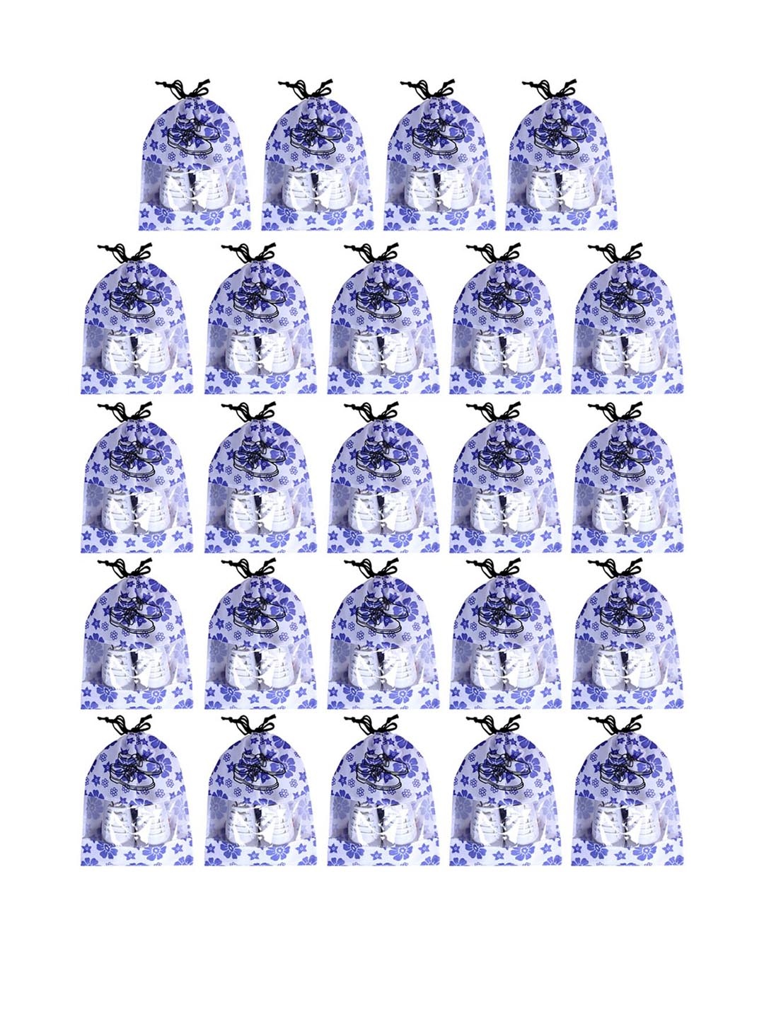 

Kuber Industries Unisex Blue & White Floral Printed 24 Pieces Shoe Bags