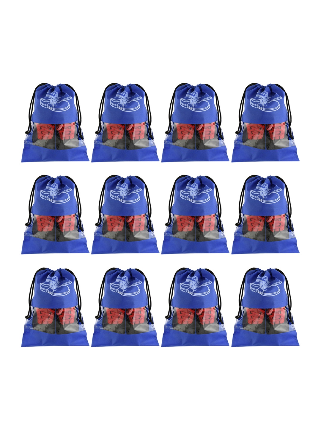 

Kuber Industries Set Of 12 Blue & White Solid Non Woven Travel Shoe Organizer