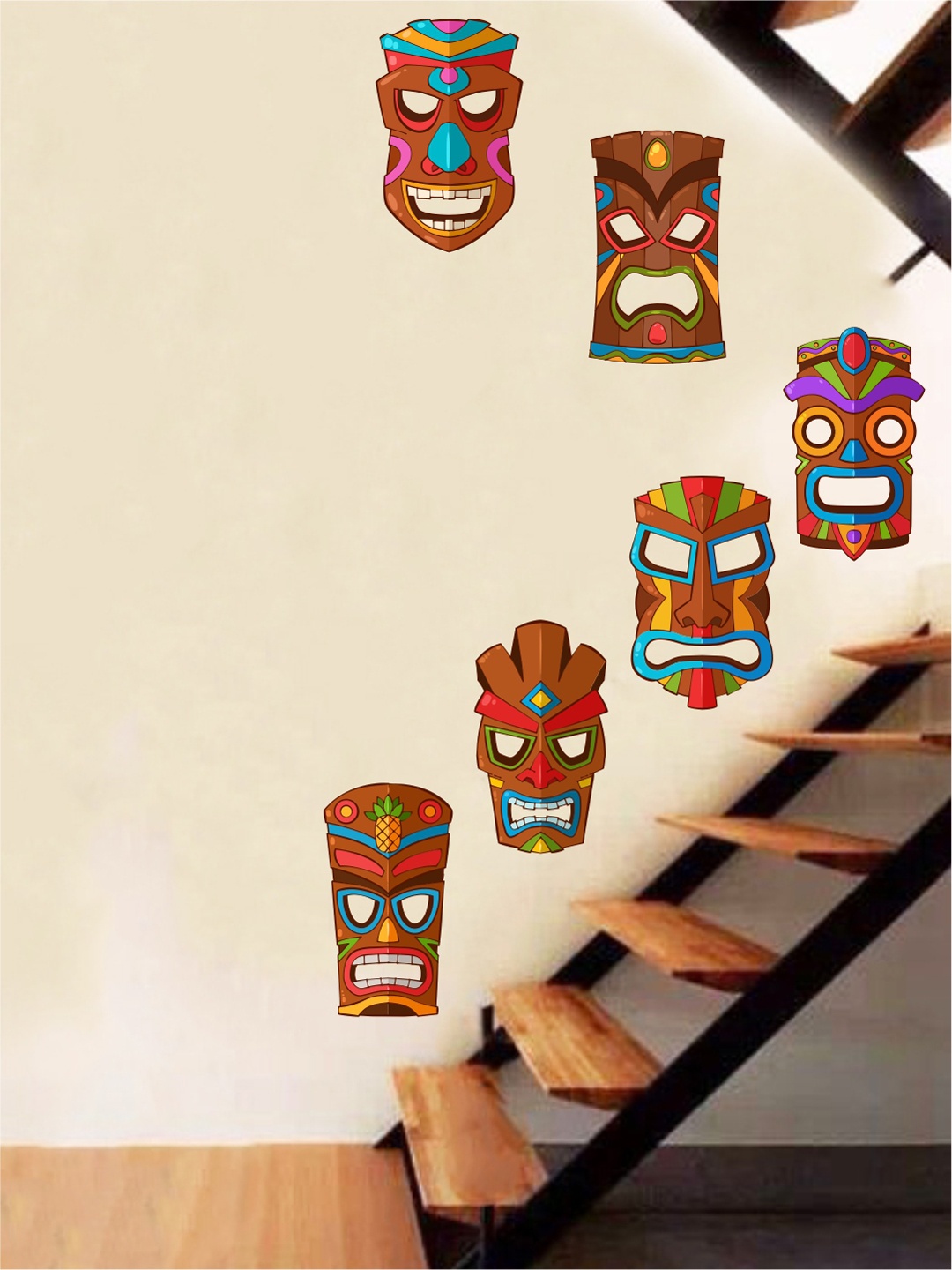 

rawpockets Multicolour African Tribal Masks PVC Vinyl Wall Stickers, Multi
