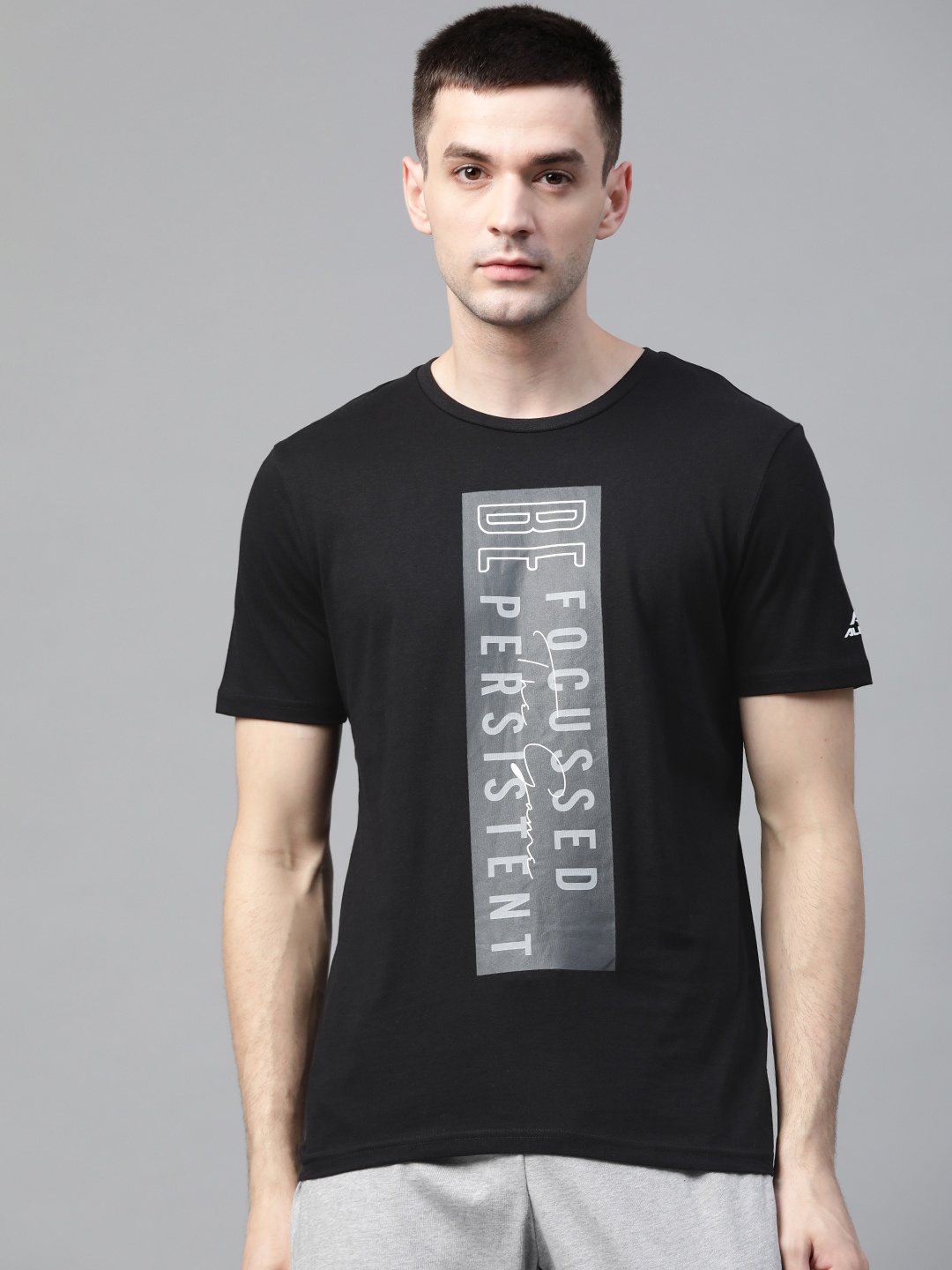 

Alcis Men Black & Charcoal Grey Printed Round Neck Outdoor T-shirt