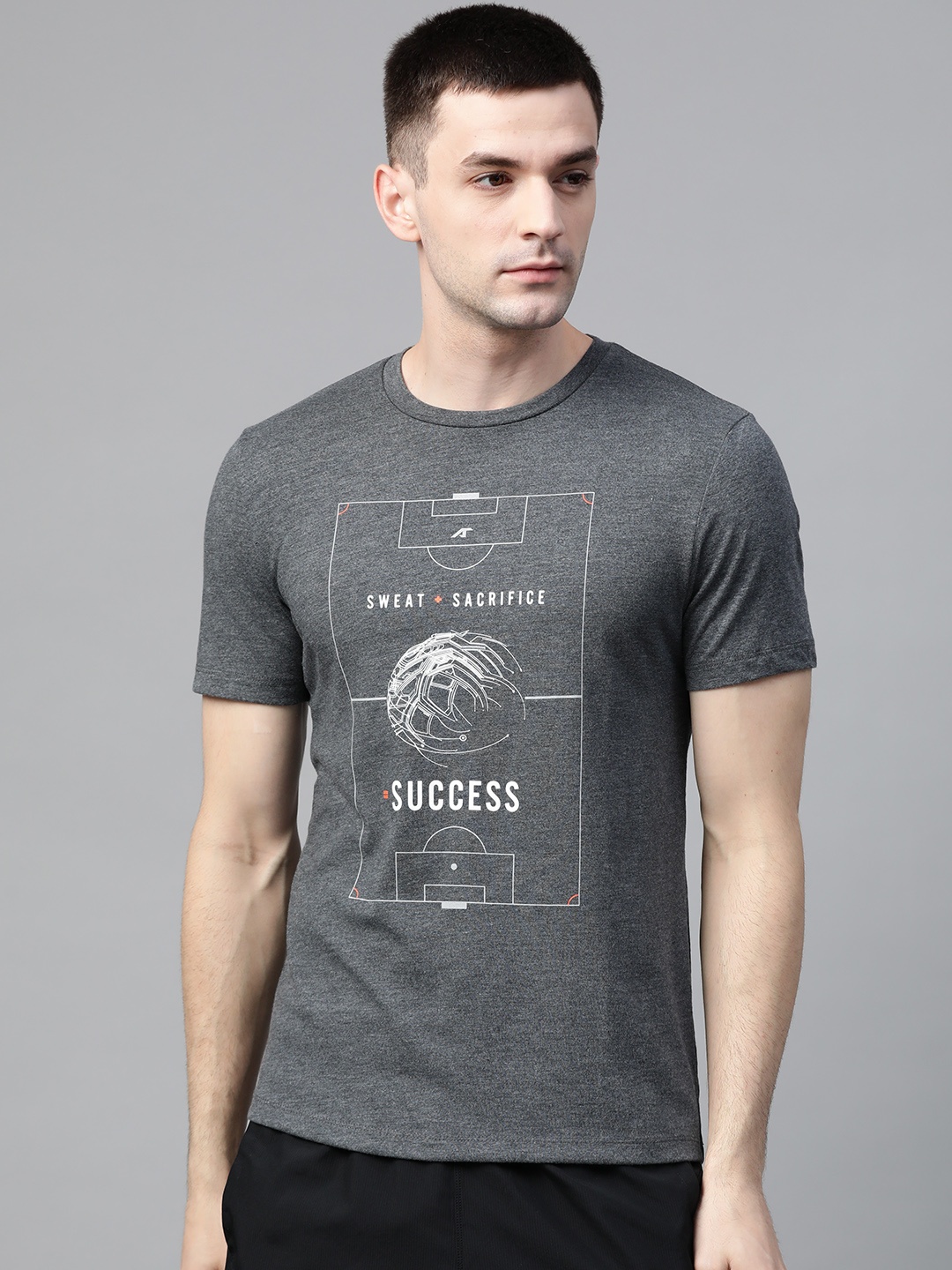 

Alcis Men Charcoal Grey & White Printed Round Neck Outdoor T-shirt