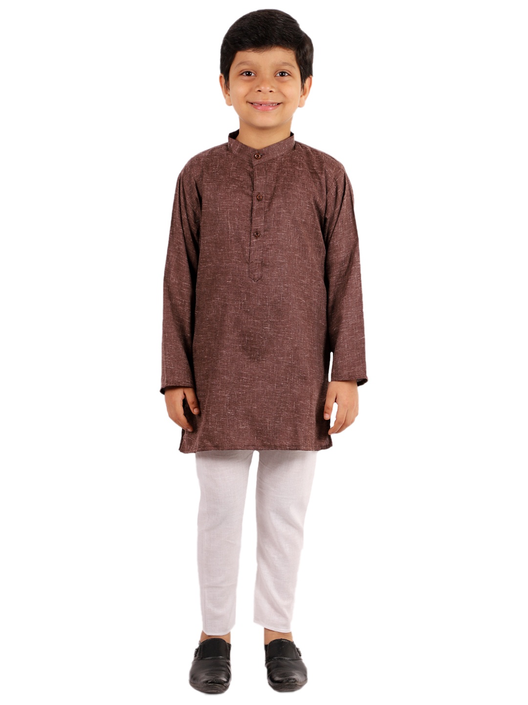 

Superminis Boys Coffee Brown & Grey Solid Kurta with Pyjamas