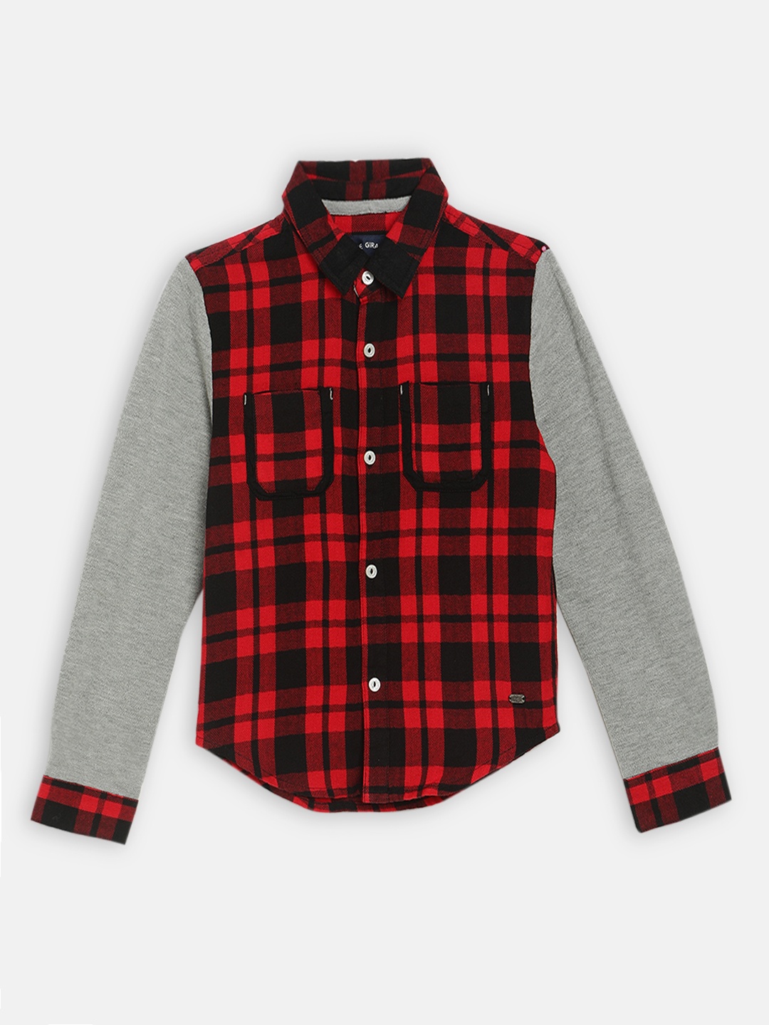 

Blue Giraffe Boys Red Slim Fit Checked Casual Shirt