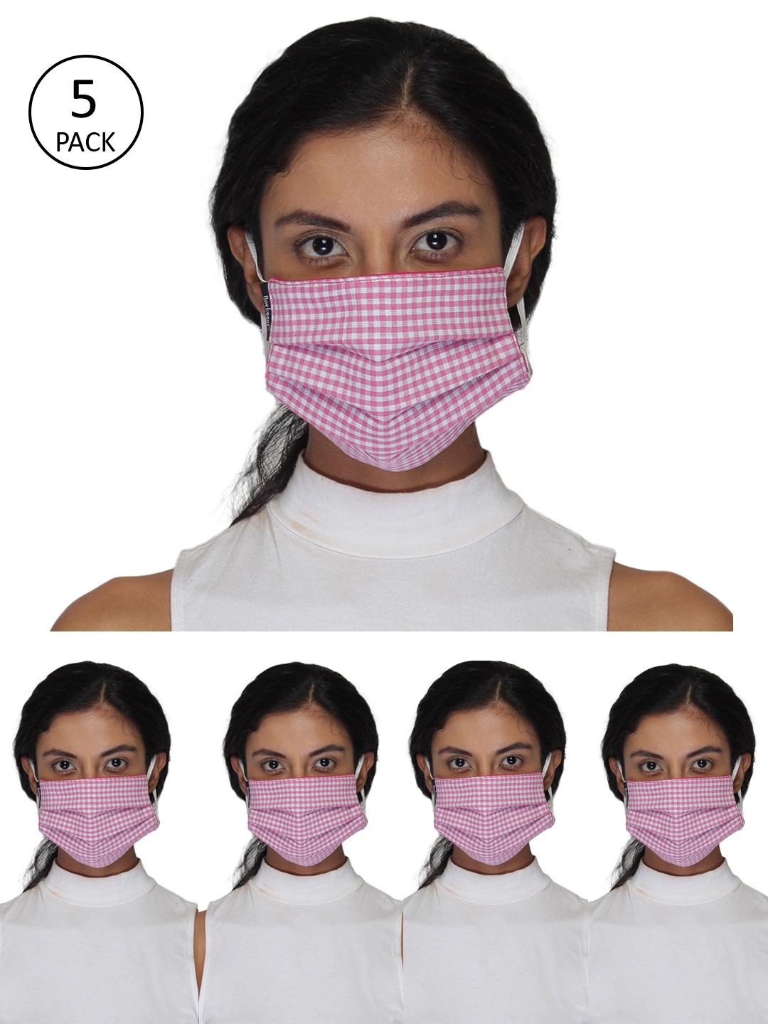 

Anekaant Women Multicolored Pack Of 5 Reusable 3-Ply Fabric Fashion Mask, Pink