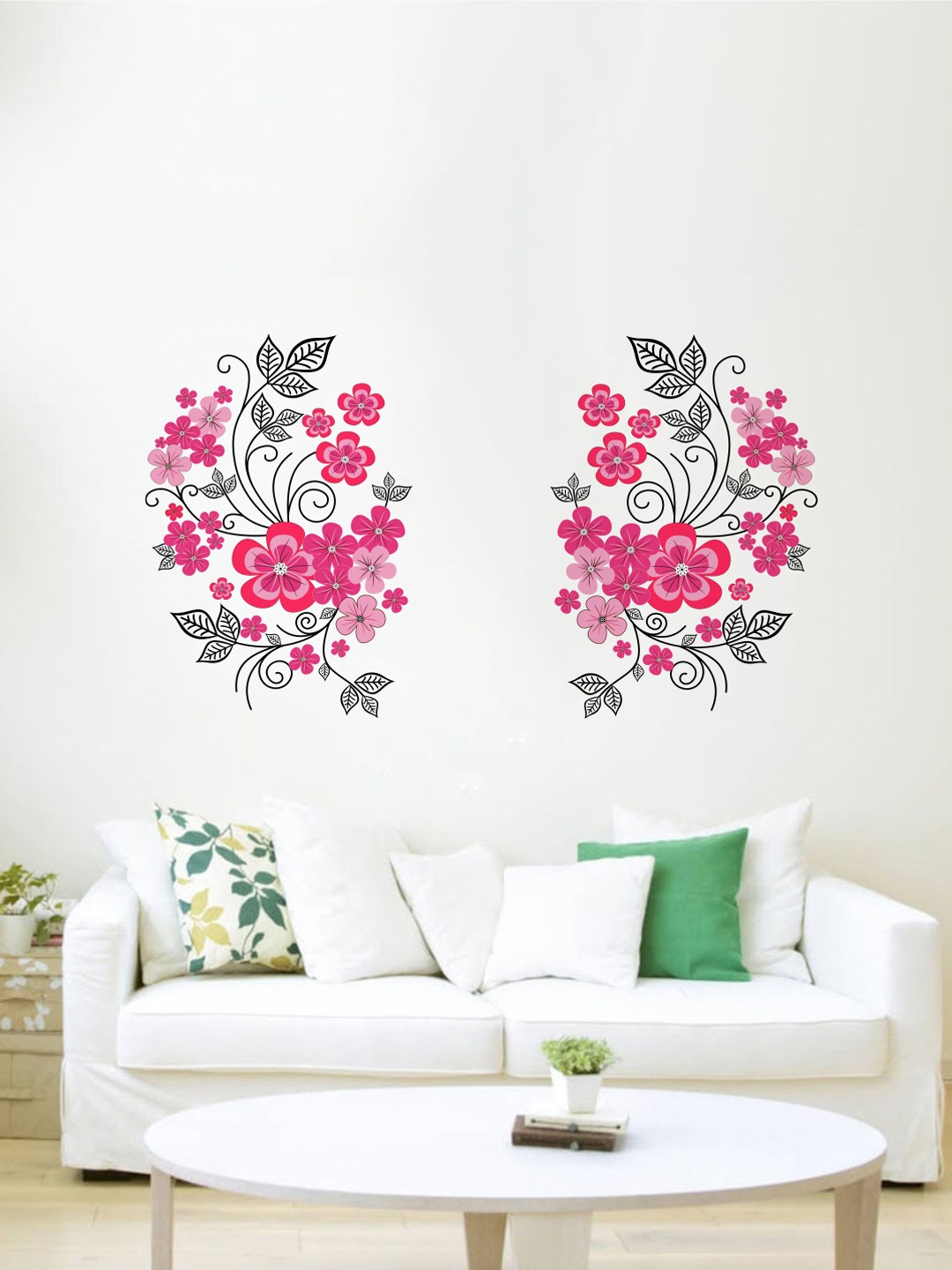 

rawpockets Multicoloured Flowers with Vine Art PVC Vinyl Wall Stickers, Multi