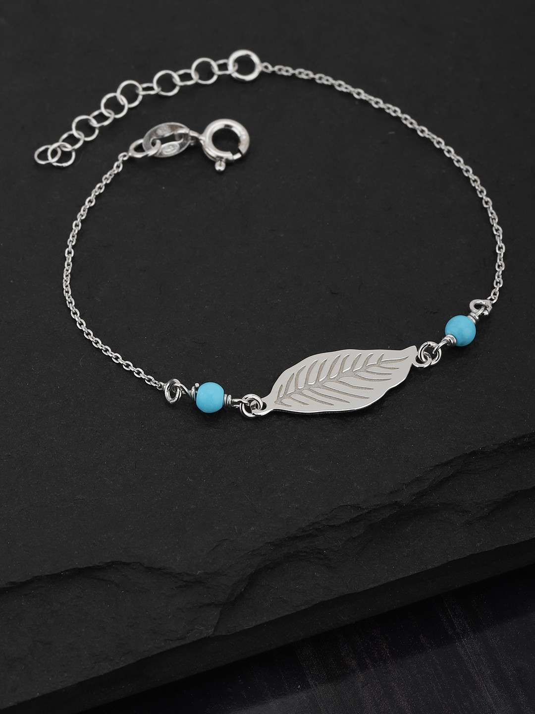 

Carlton London 925 Sterling Silver- Rhodium-Plated Textured Charm Bracelet