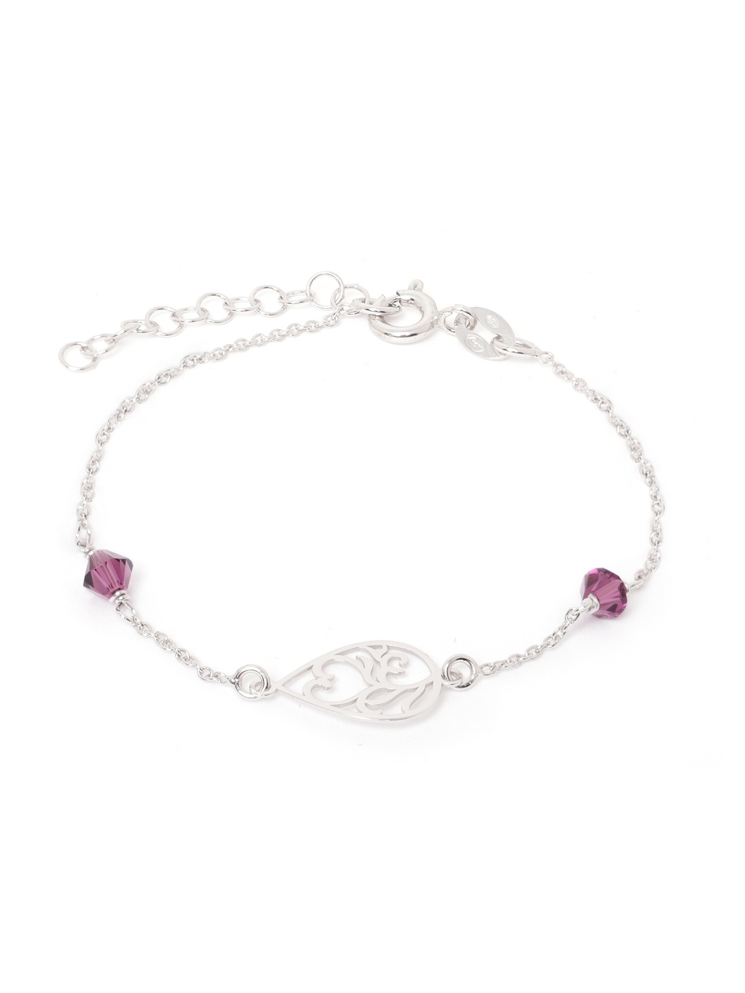 

Carlton London 925 Sterling Silver-White Rhodium-Plated Beaded Charm Bracelet