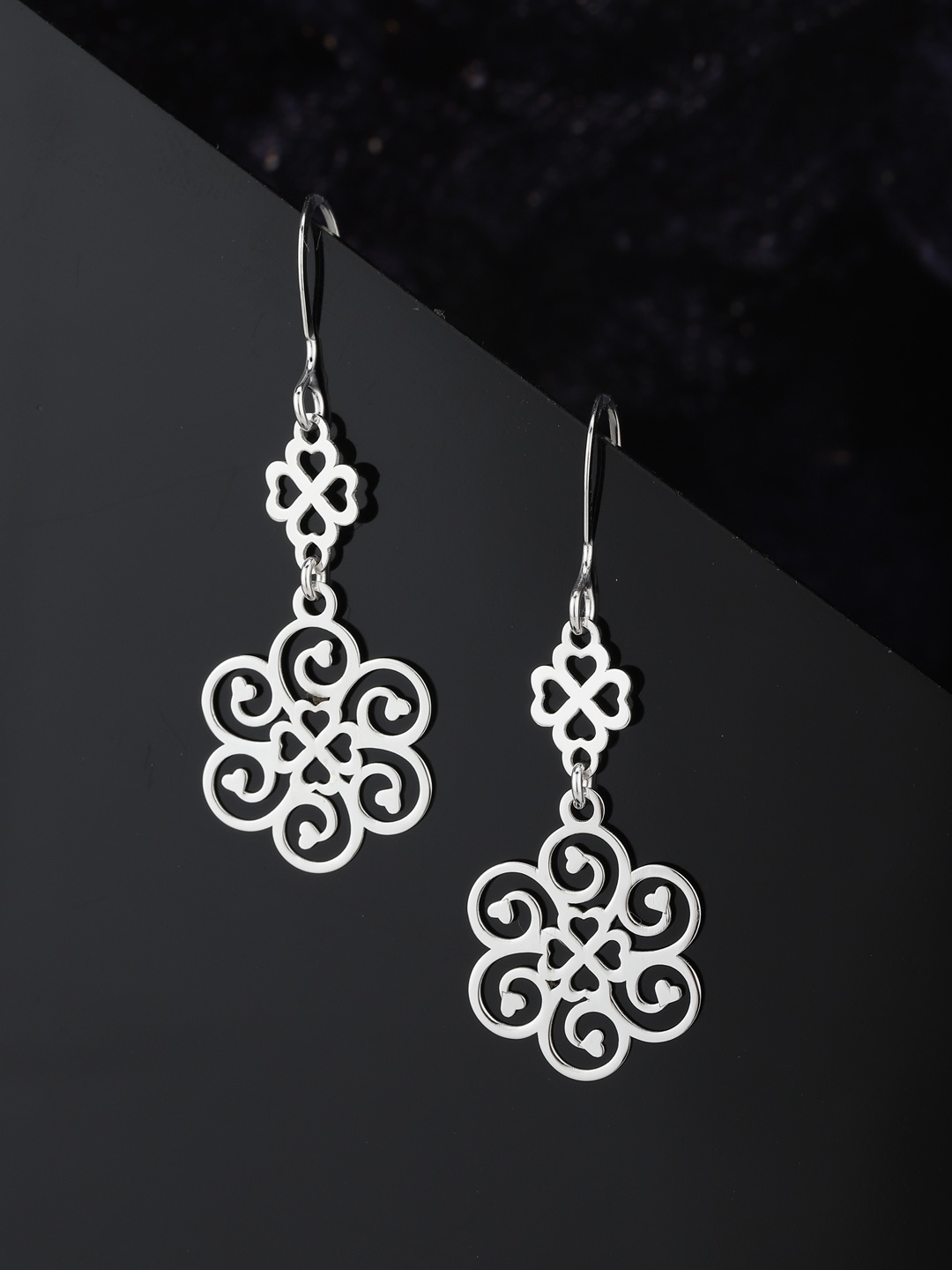 

Carlton London 925 Sterling Silver Rhodium-Plated Floral Drop Earrings
