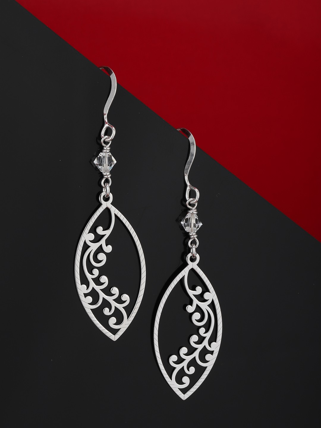 

Carlton London 925 Sterling Silver- Rhodium-Plated Oval Shaped Drop Earrings