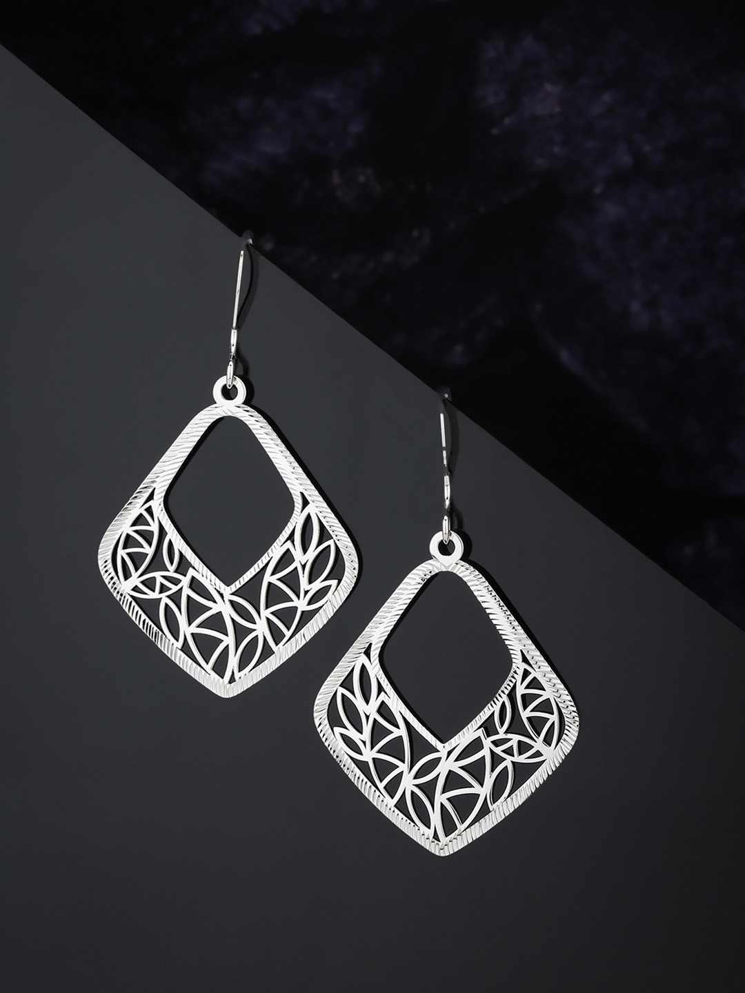 

Carlton London 925 Sterling Silver- Rhodium-Plated Diamond Shaped Drop Earrings