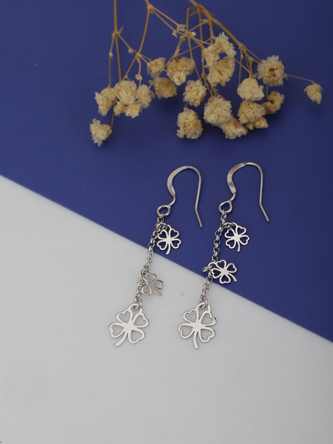 

Carlton London 925 Sterling Silver- Rhodium-Plated Floral Drop Earrings