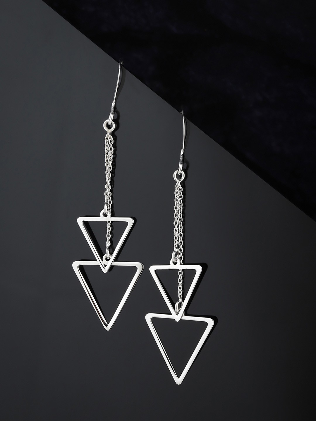 

Carlton London 925 Sterling Silver- Rhodium-Plated Triangular Drop Earrings