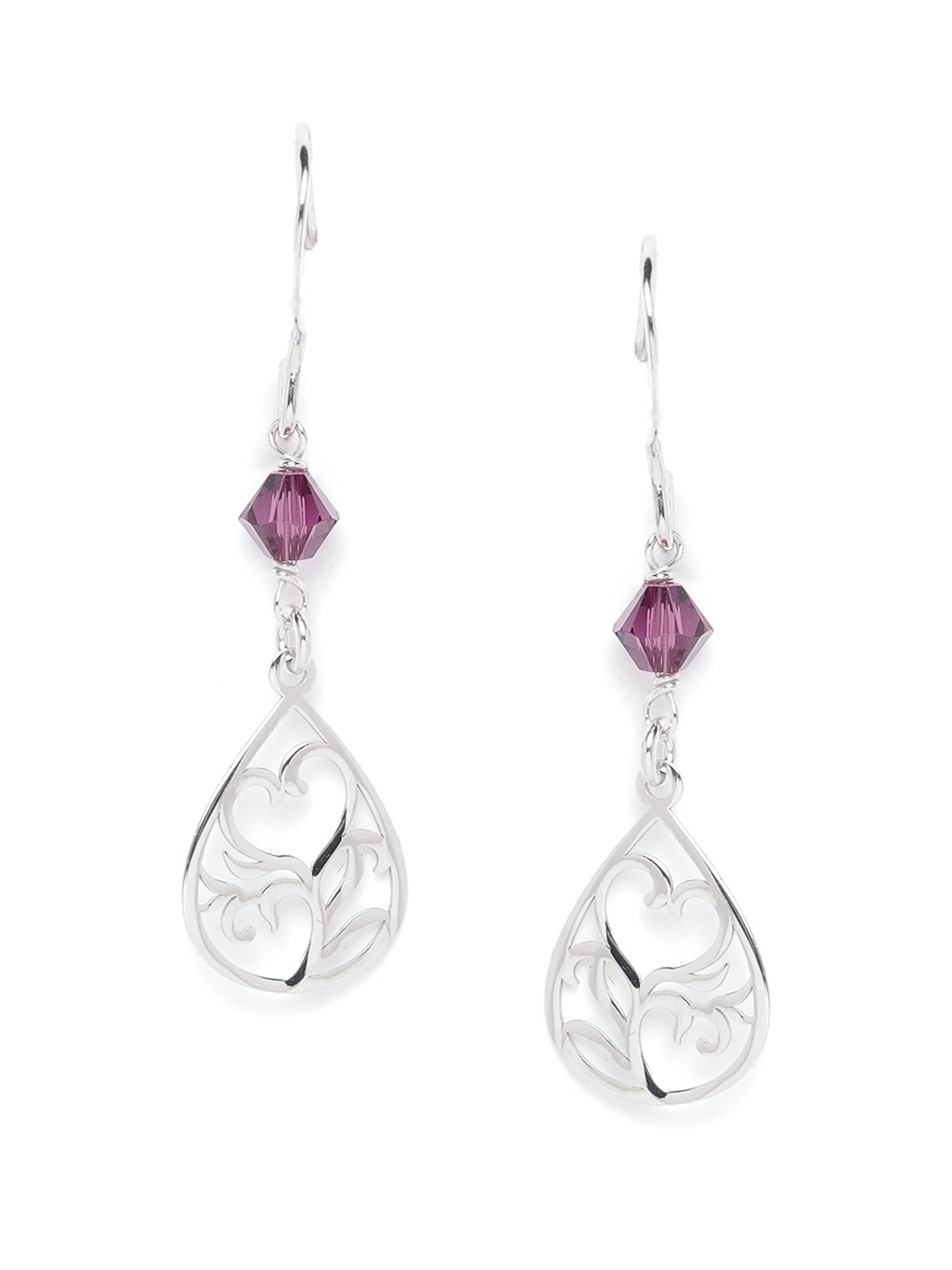 

Carlton London 925 Sterling Silver-Burgundy Rhodium Plated Teardrop Shaped Drop Earrings