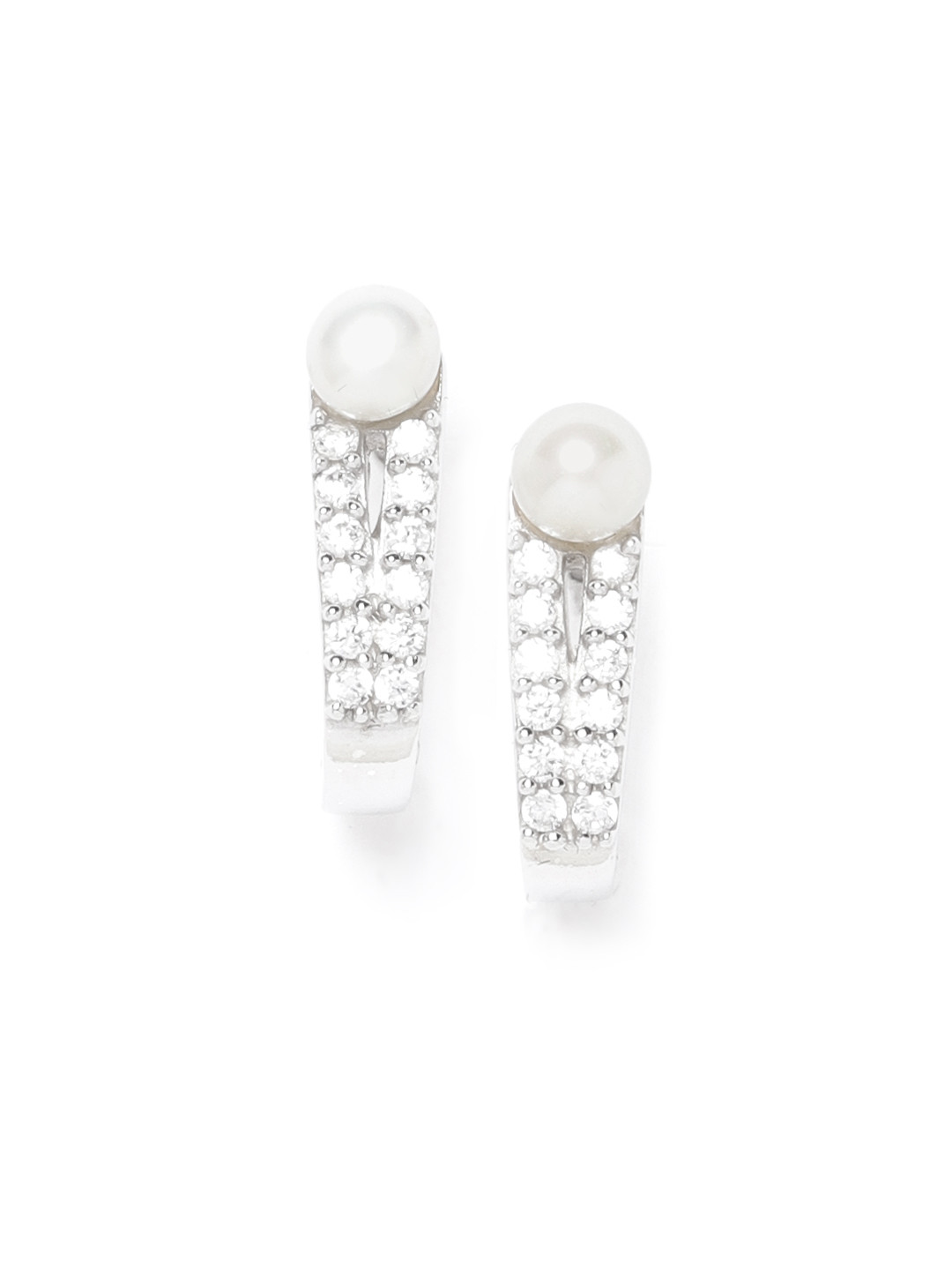 

Carlton London 925 Sterling Silver-White Rhodium-Plated Stone-Studded & Beaded Studs