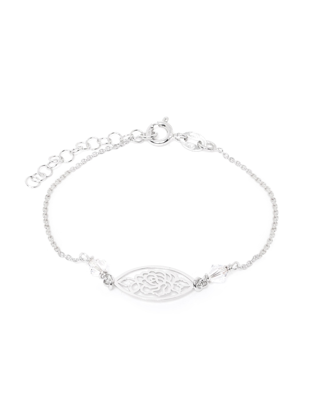 

Carlton London 925 Sterling Silver- Rhodium-Plated Leaf Shaped Bracelet