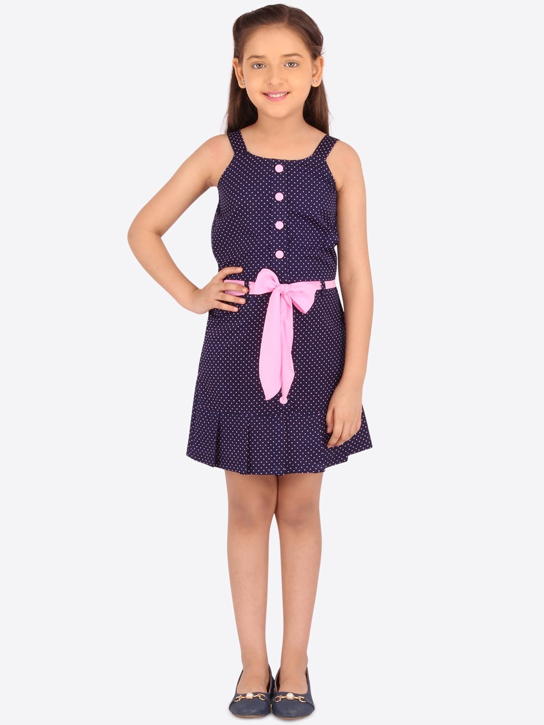 

CUTECUMBER Girls Navy Blue Printed Two-Piece Dress