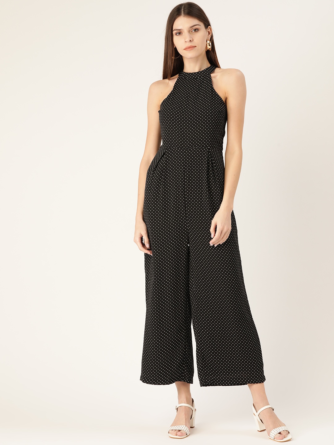 

Trend Arrest Women Black & White Printed Basic Jumpsuit