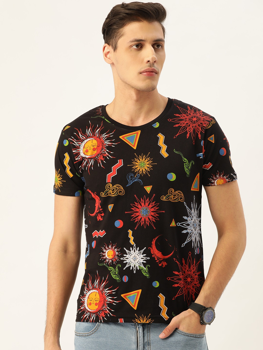 

Moda Rapido Men Black & Red Printed Round Neck T-shirt