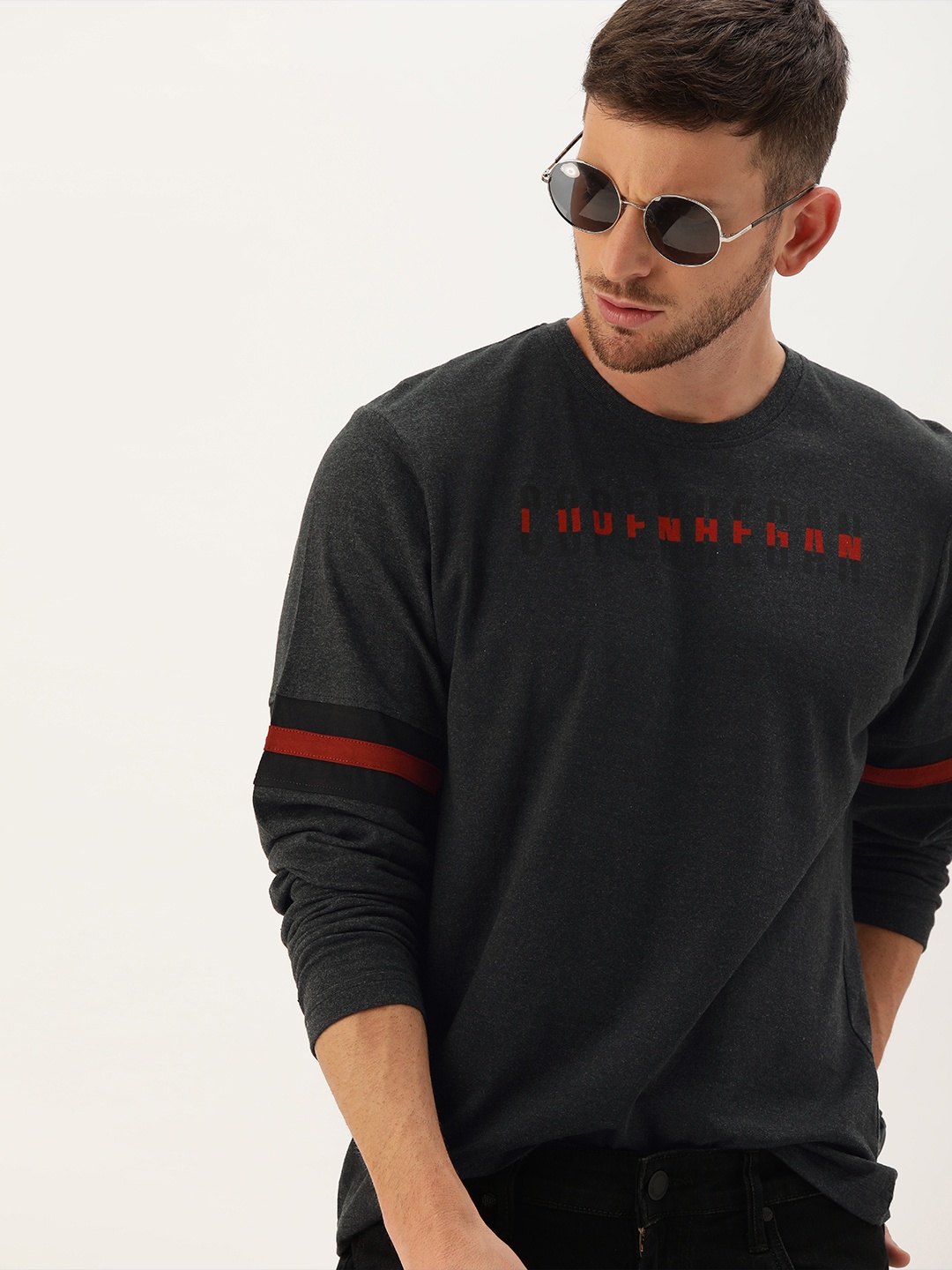 

Moda Rapido Men Charcoal Printed Round Neck T-shirt