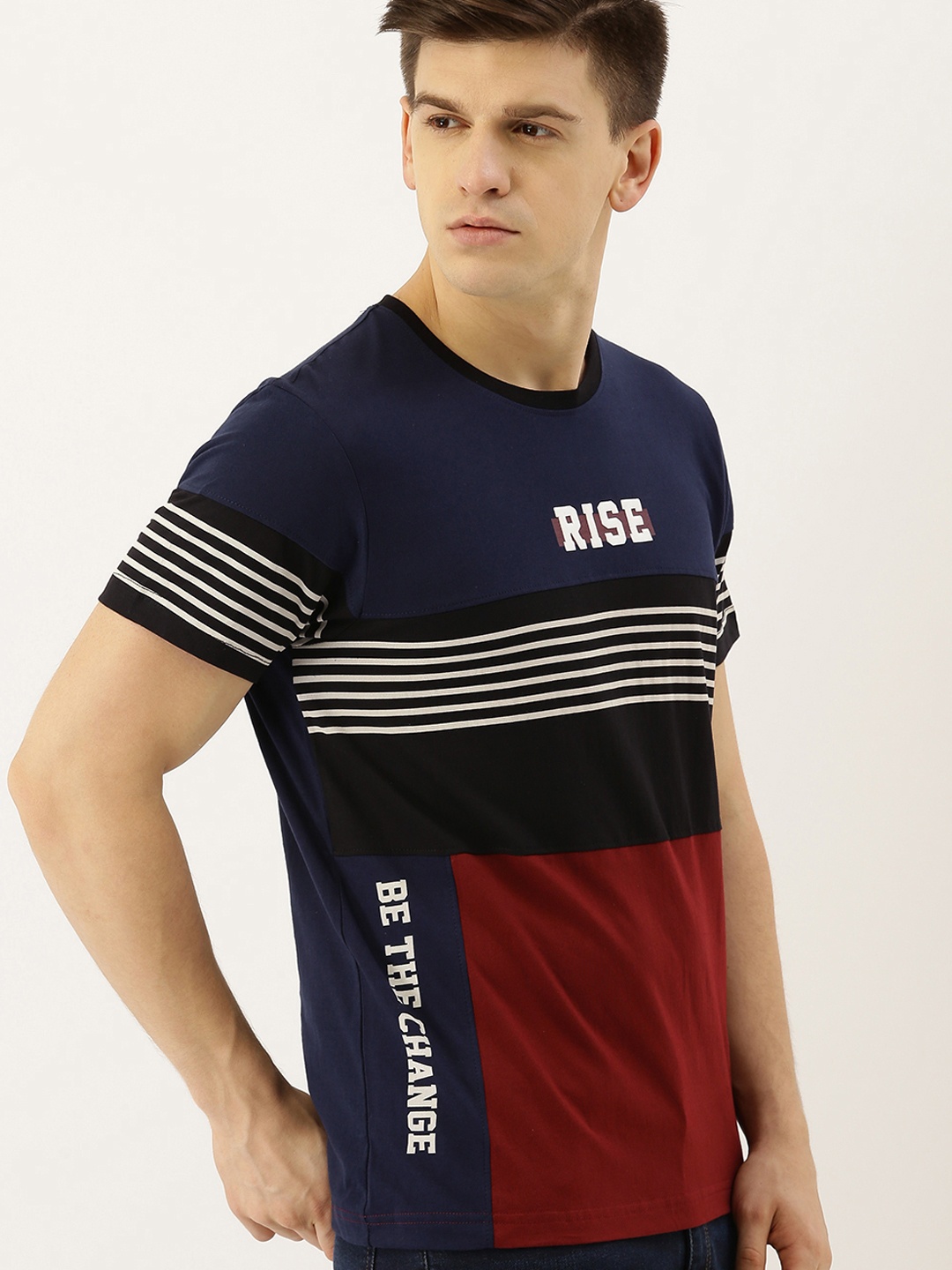

Moda Rapido Men Navy Blue & Red Colourblocked Round Neck T-shirt
