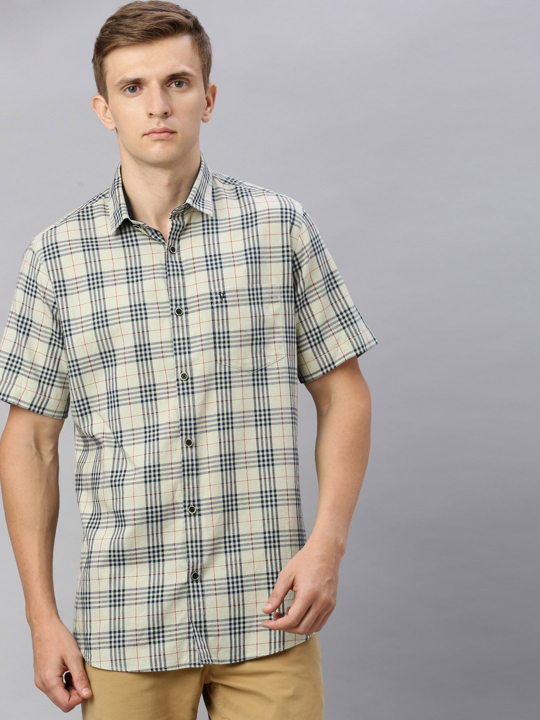 

Van Heusen Sport Men Beige & Navy Blue Slim Fit Checked Casual Shirt