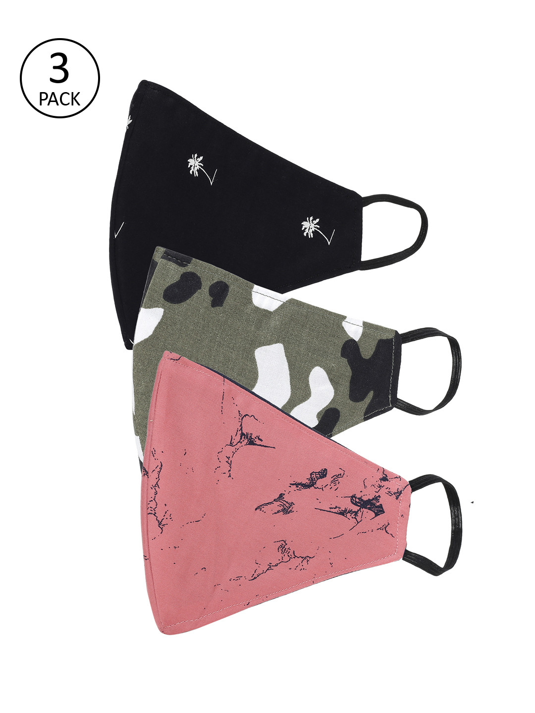 

AKSHARA Unisex 3 Pcs 2-Ply Protective Cotton Face Masks, Multi