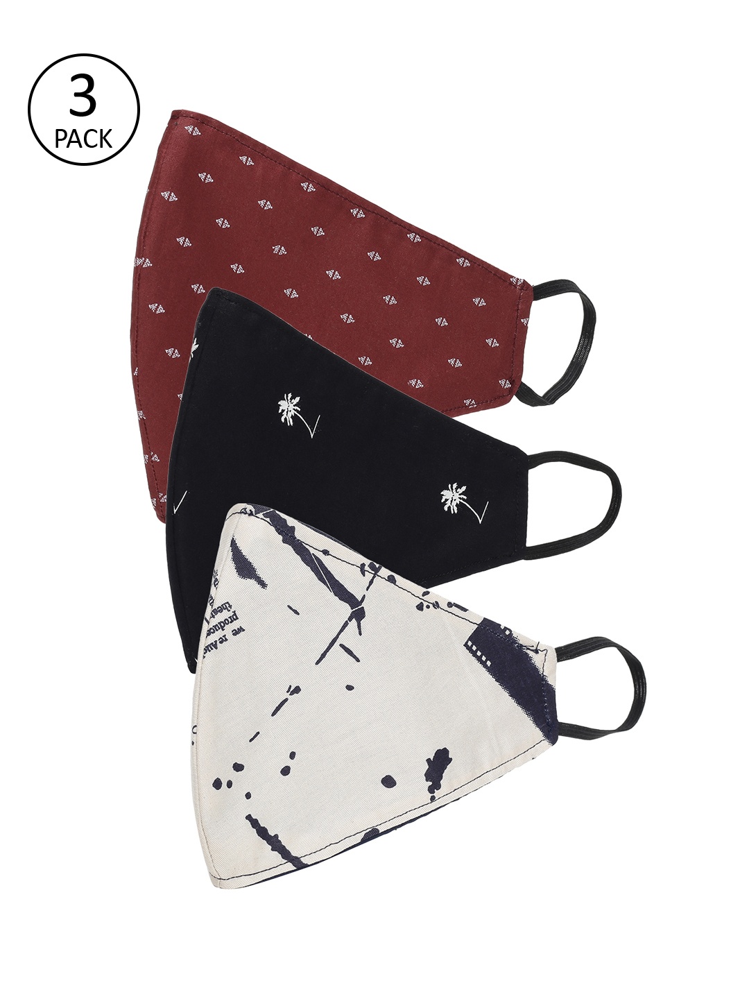 

AKSHARA Unisex 3 Pcs 2-Ply Protective Cotton Face Masks, Multi