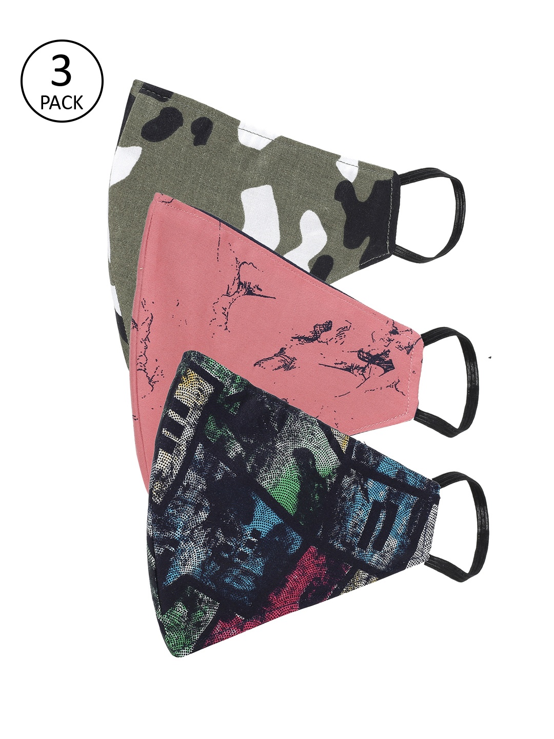 

AKSHARA Unisex 3 Pcs 2-Ply Protective Cotton Face Masks, Multi