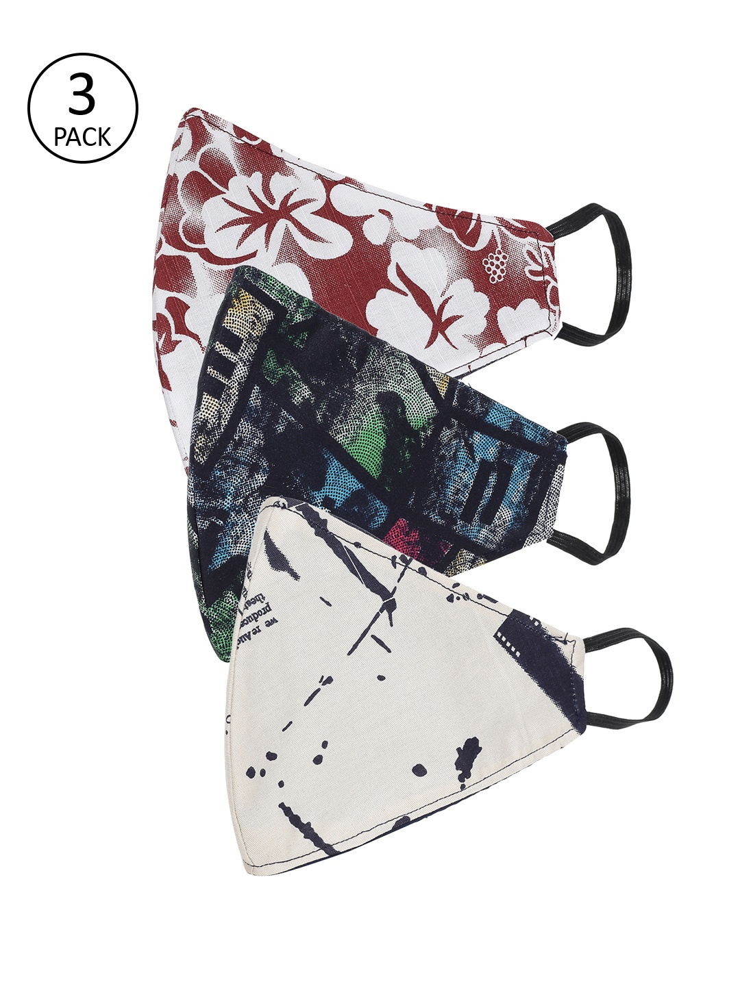 

AKSHARA Unisex 3 Pcs 2-Ply Protective Cotton Face Masks, Multi