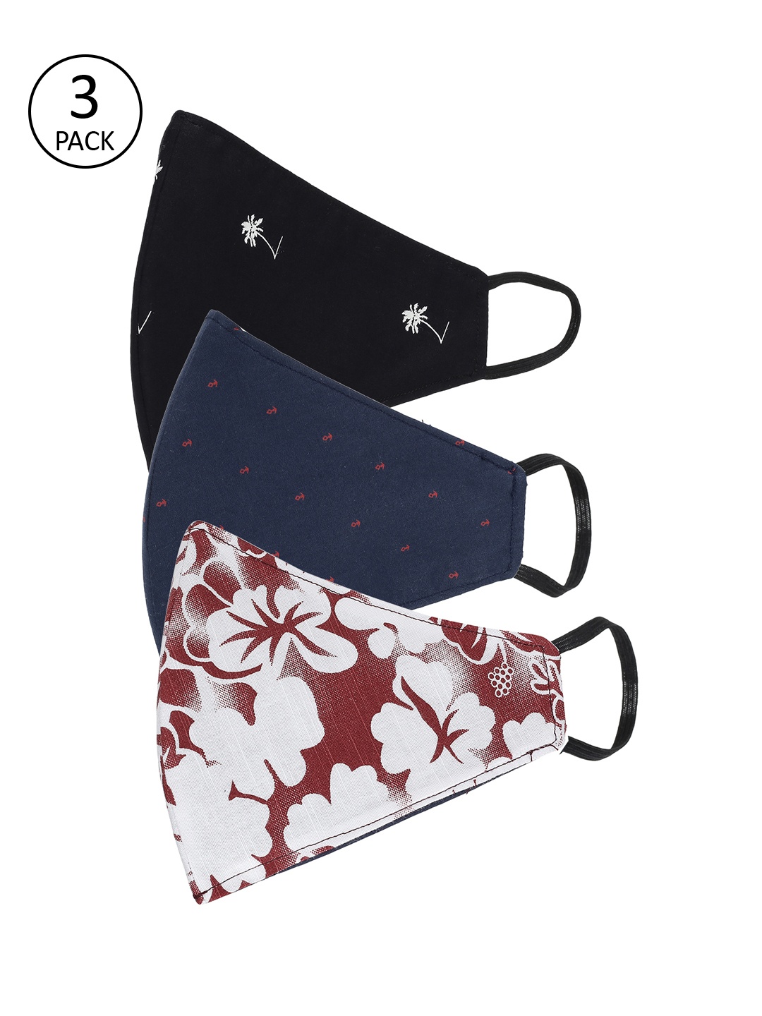 

AKSHARA Kids Pack Of 3 Printed 2-Ply Reusable Cloth Masks, Blue