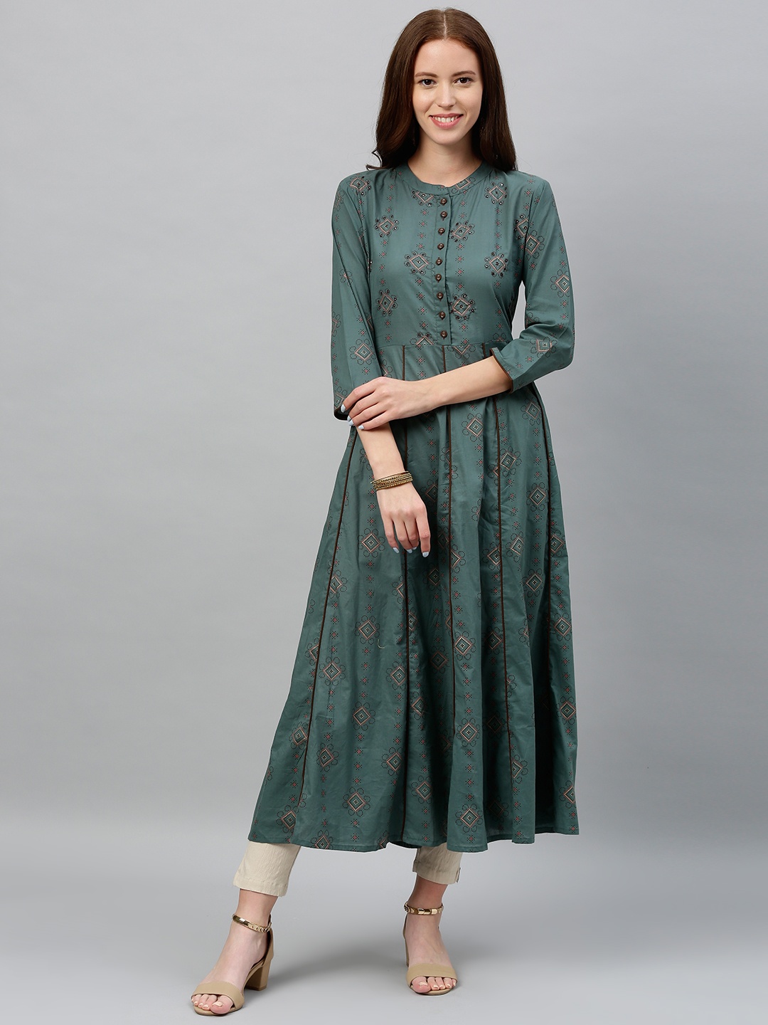 

kipek Women Grey Woven Design A-Line Kurta