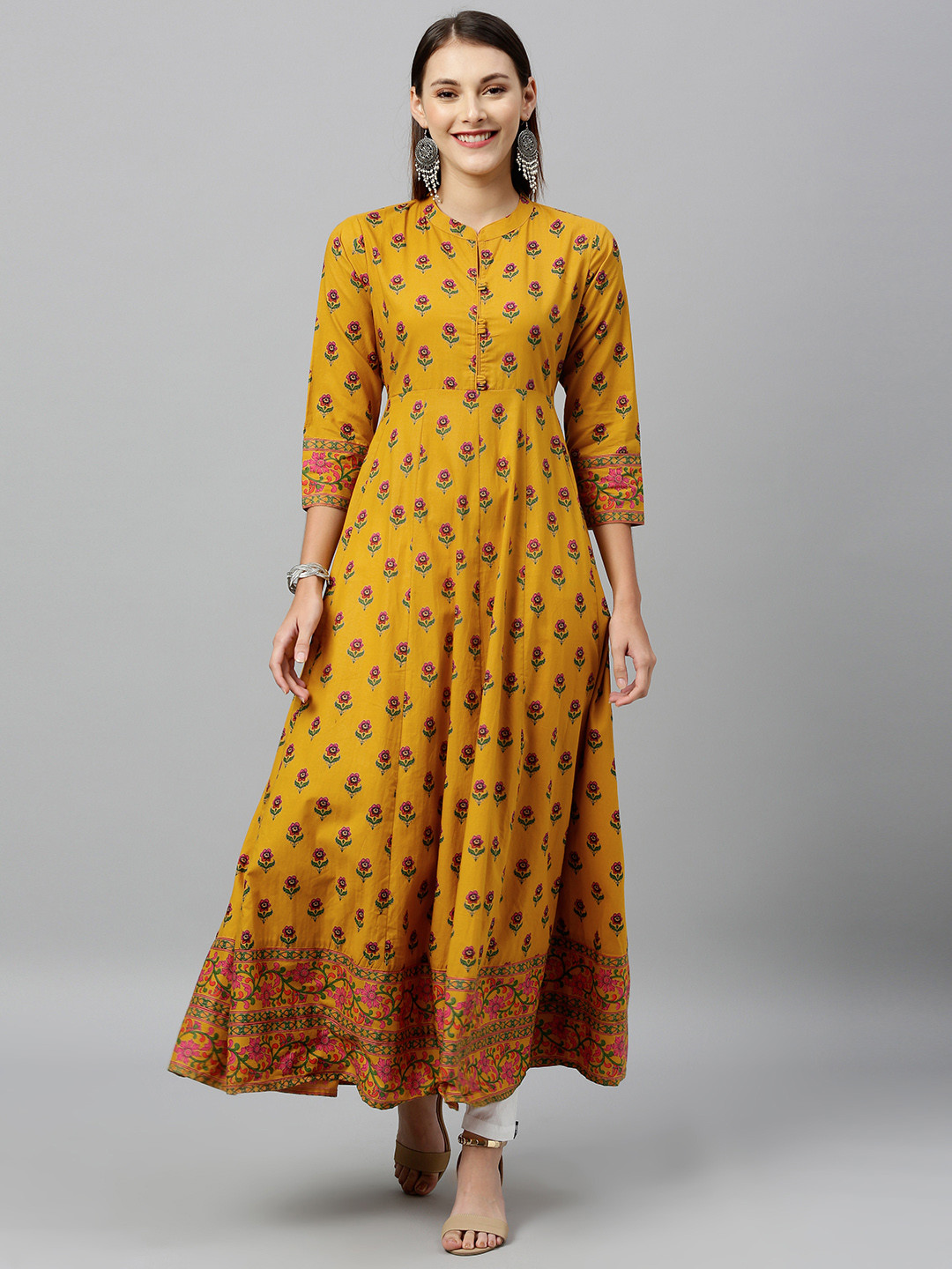 

kipek Women Mustard Yellow Woven Design A-Line Kurta