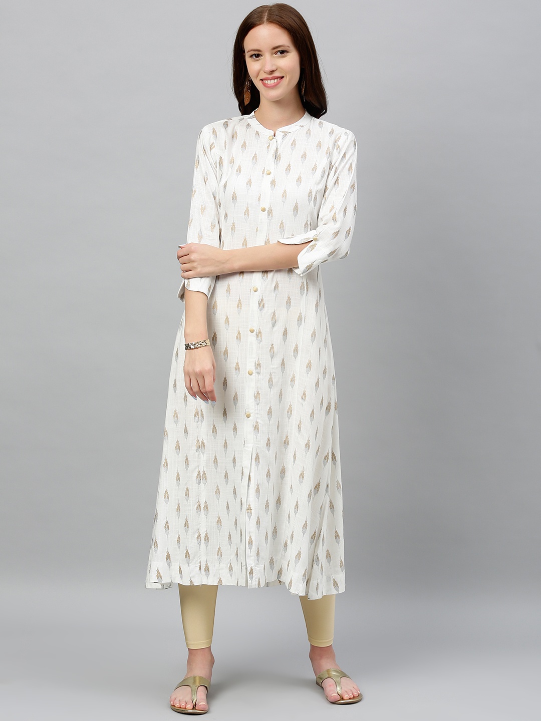 

kipek Women White & Grey Printed A-Line Kurta