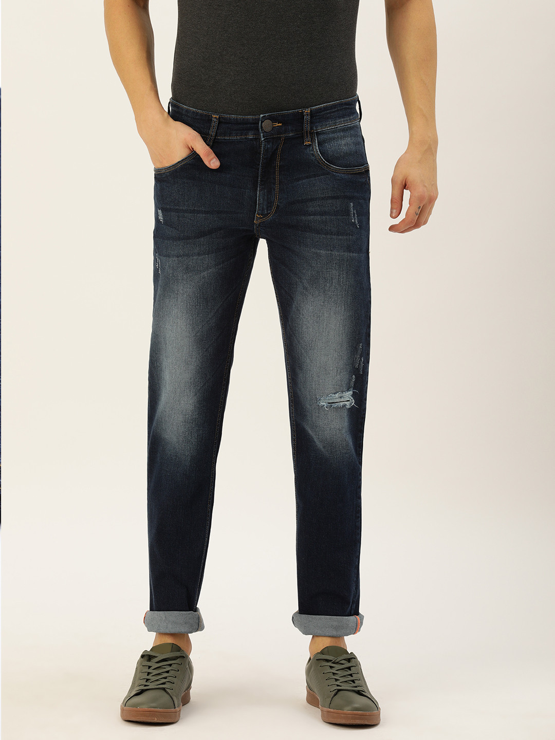 

John Players Men Blue Slim Fit Low-Rise Mildly Distressed Stretchable Jeans