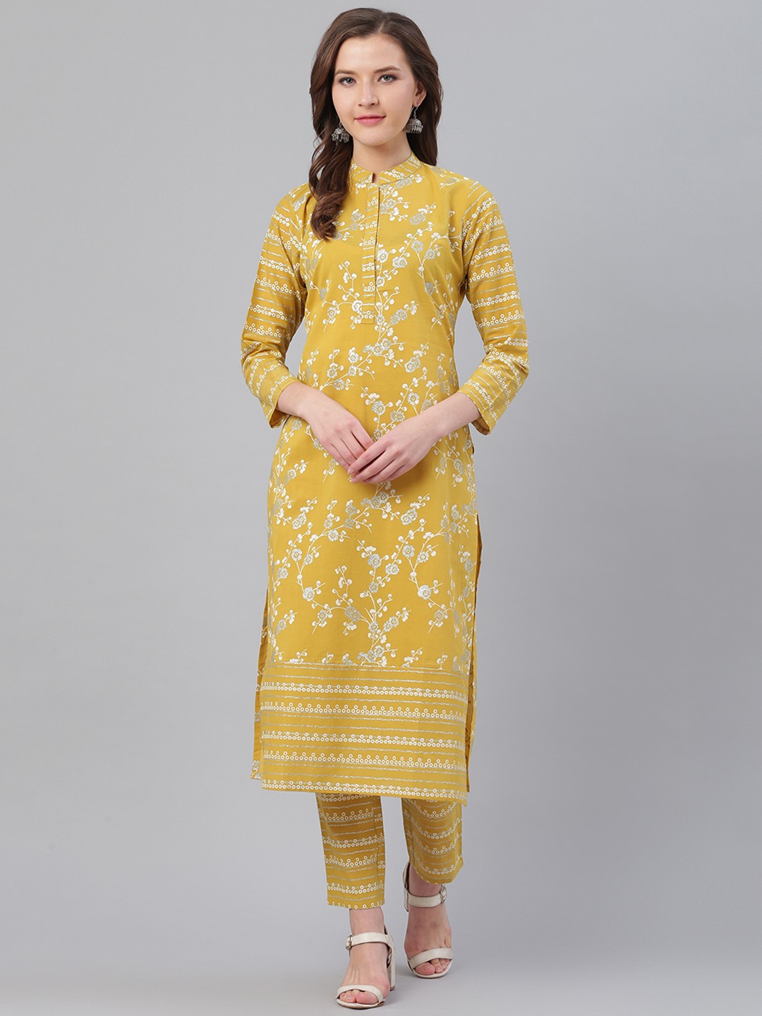 

Ives Women Mustard Yellow & Off-White Floral Print Kurta with Trousers