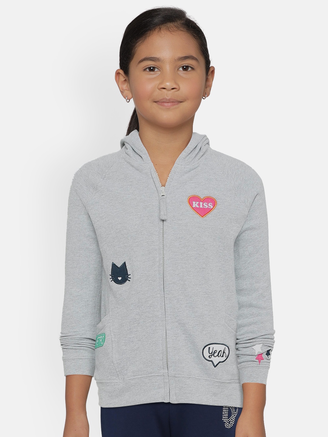 

METRO KIDS COMPANY Girls Grey Solid Organic Cotton Hooded Sweatshirt