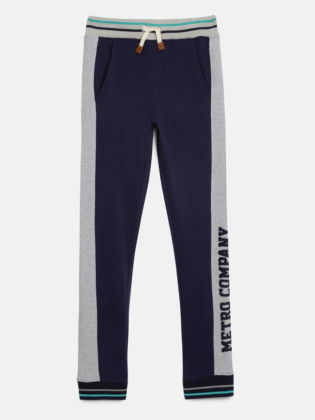 

METRO KIDS COMPANY Boys Navy Blue Organic Cotton Solid Joggers With Applique