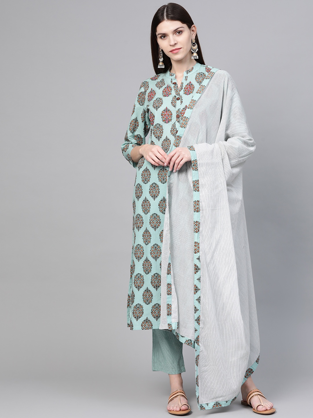 

Anubhutee Women Green & Off-White Printed Kurta with Trousers & Dupatta