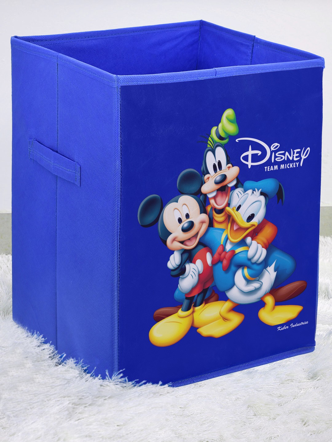 

Kuber Industries Blue & Yellow Disney Team Mickey Printed Foldable Cloth Storage Basket