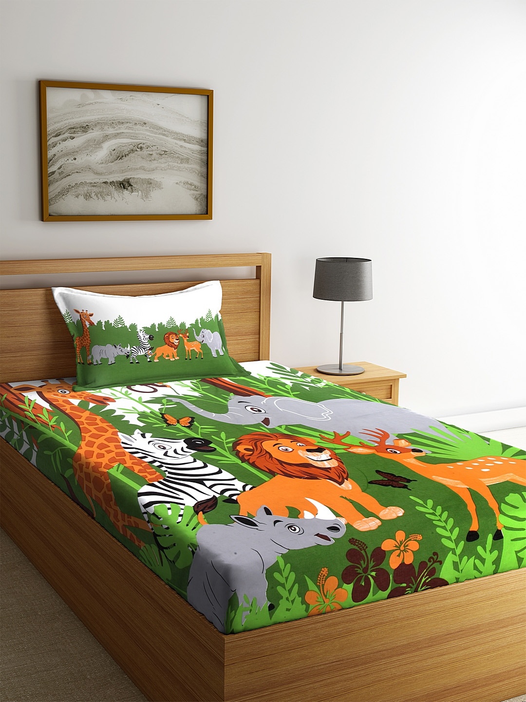 

SWHF Green & Brown Graphic 180 TC Cotton 1 Single Bedsheet with 1 Pillow Cover