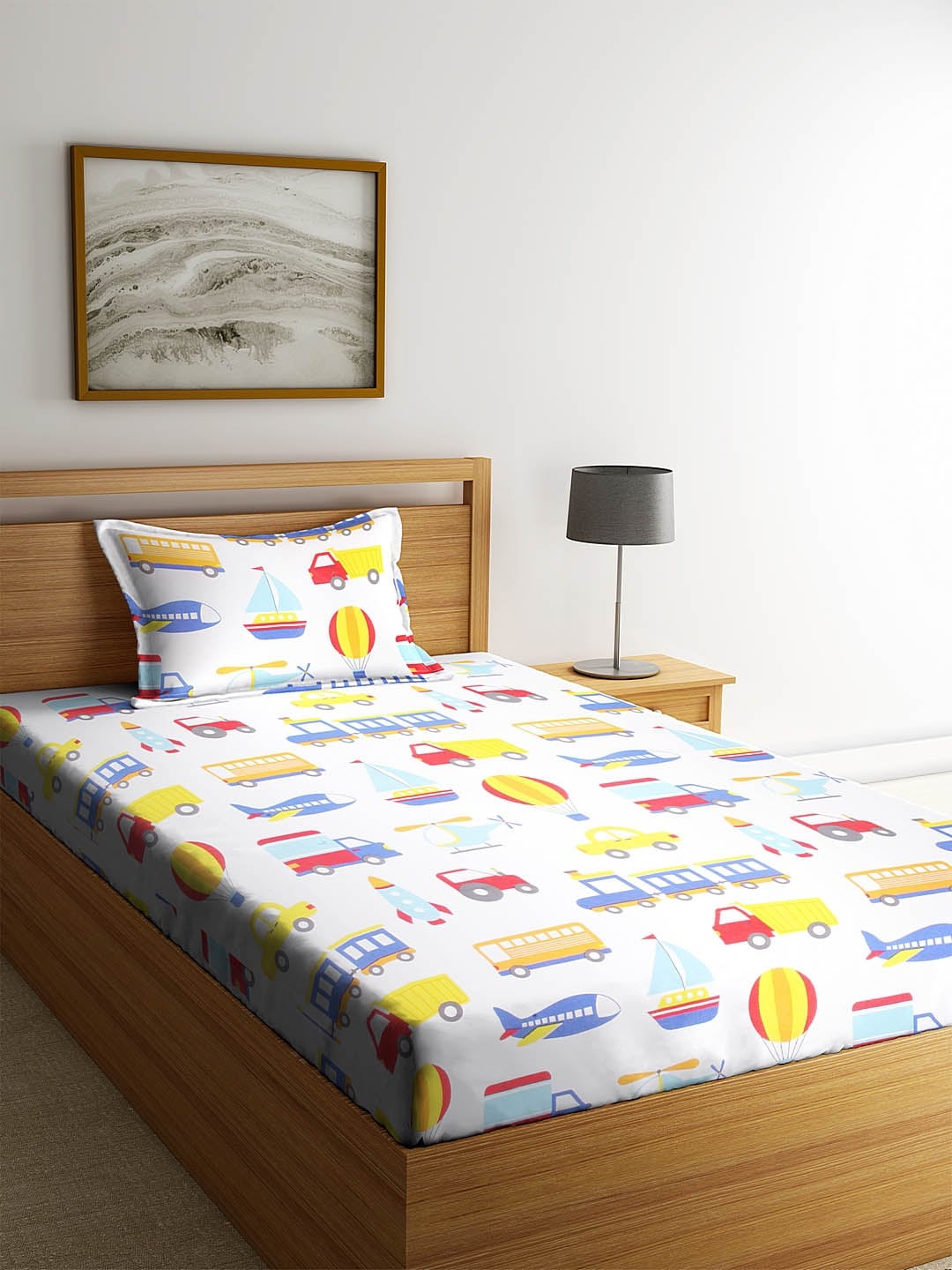 

SWHF White & Yellow Conversational 180 TC Cotton 1 Single Bedsheet with 1 Pillow Covers