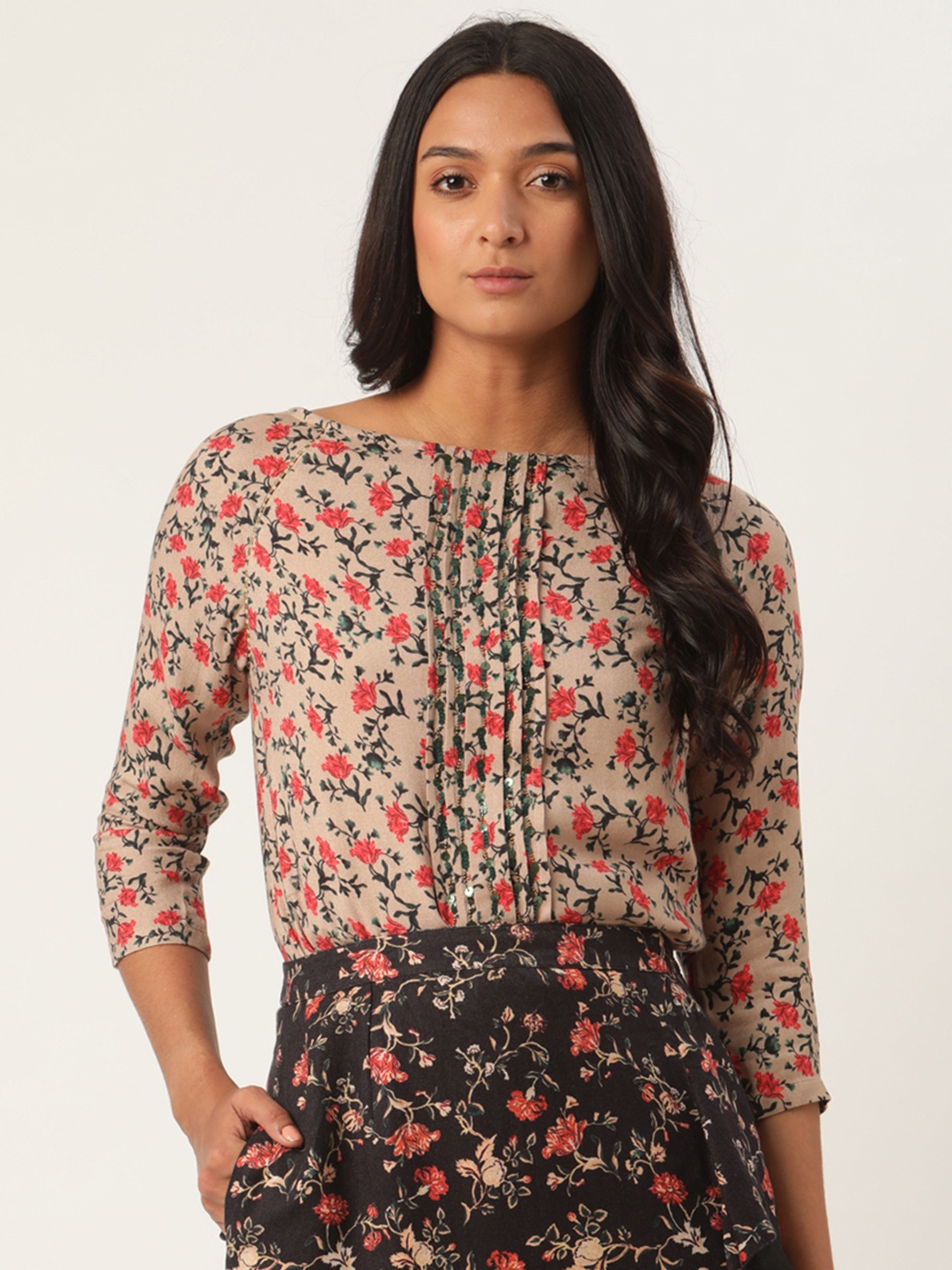 

ROOTED Women Peach-Coloured Printed Top