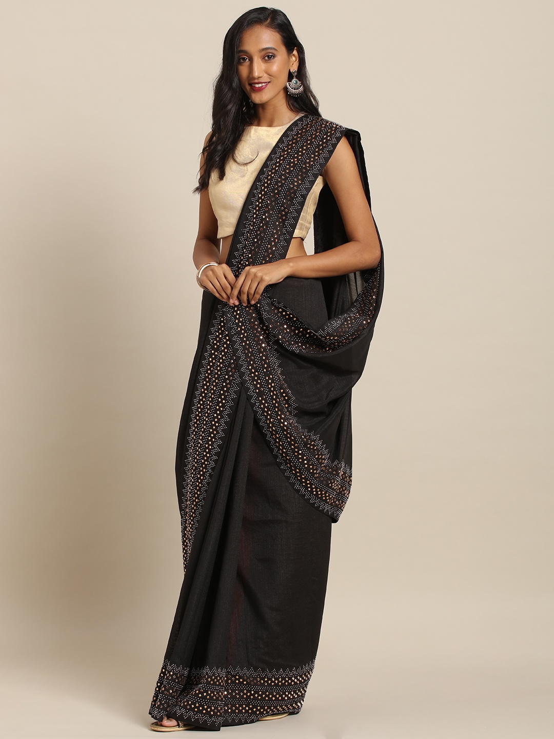 

VASTRANAND Black Solid Poly Silk Embellished Saree