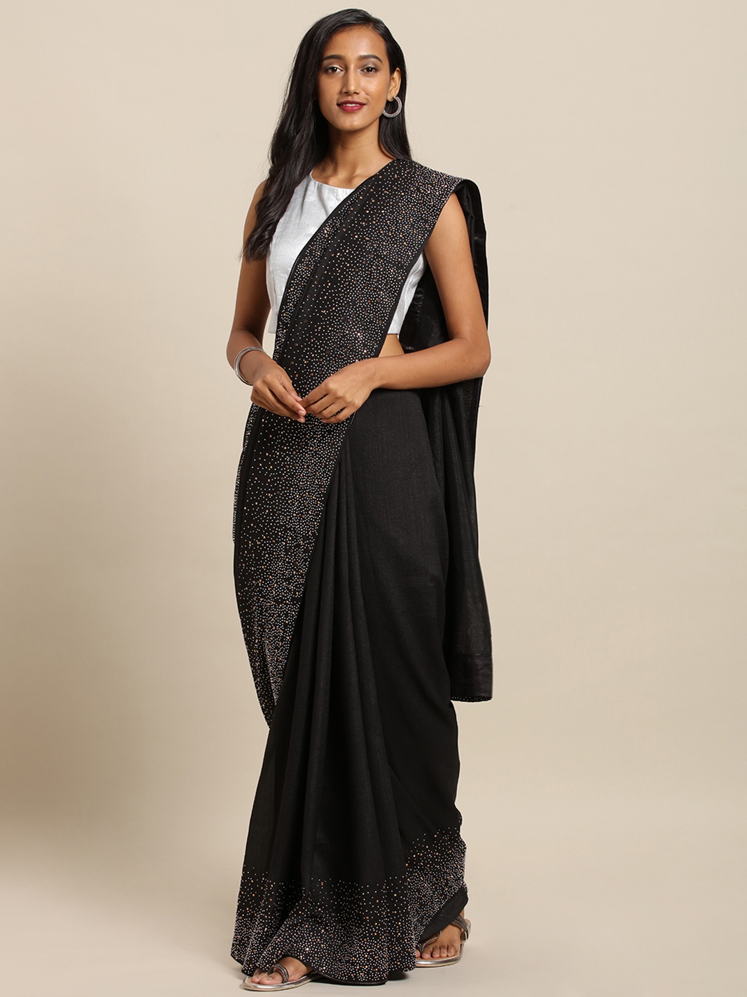 

VASTRANAND Black Solid Poly Silk Saree