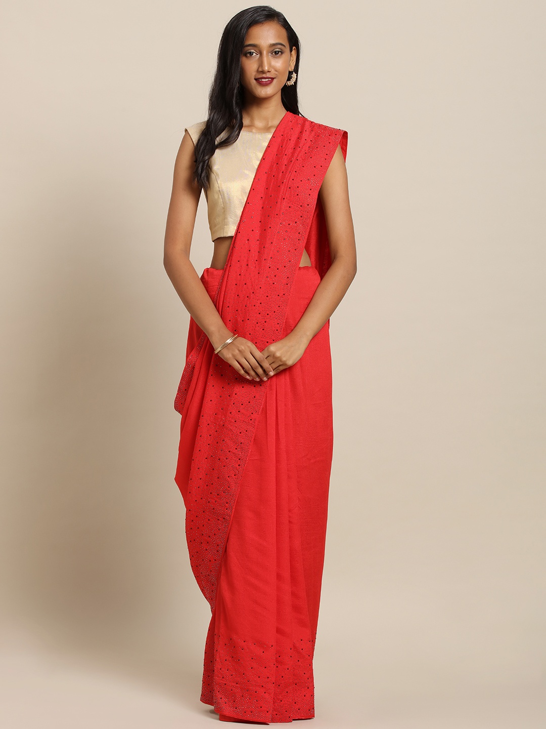 

VASTRANAND Red Solid Poly Silk Saree