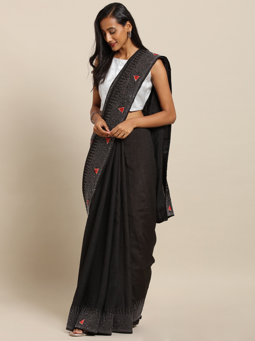 VASTRANAND Black Solid Poly Silk Saree